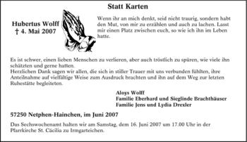Traueranzeige von Hubertus Wolff von Tageszeitung