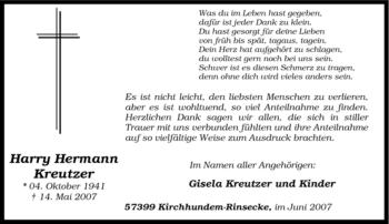 Traueranzeige von Harry Hermann Kreutzer von Tageszeitung