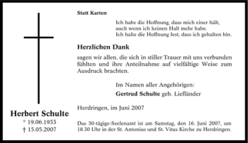 Traueranzeige von Herbert Schulte von Tageszeitung