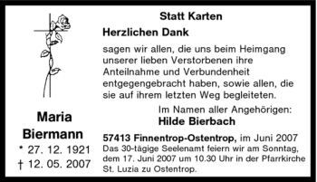 Traueranzeige von Maria Biermann von Tageszeitung