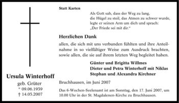 Traueranzeige von Ursula Winterhoff von Tageszeitung