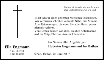 Traueranzeige von Ella Engmann von Tageszeitung