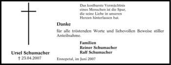 Traueranzeige von Ursel Schumacher von Tageszeitung
