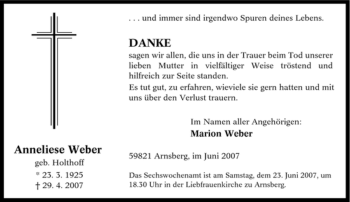 Traueranzeige von Anneliese Weber von Tageszeitung