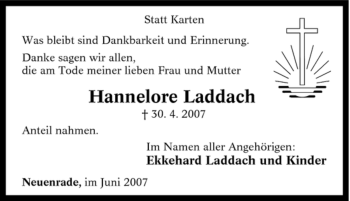 Traueranzeige von Hannelore Laddach von Tageszeitung