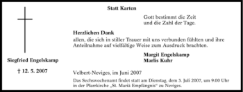 Traueranzeige von Siegfried Engelskamp von Tageszeitung