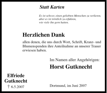 Traueranzeige von Elfriede Gutknecht von Tageszeitung