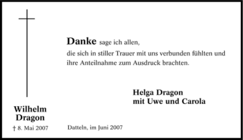 Traueranzeige von Wilhelm Dragon von Tageszeitung