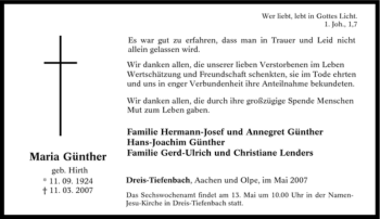 Traueranzeige von Maria Günther von Tageszeitung