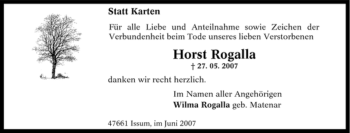 Traueranzeige von Horst Rogalla von Tageszeitung