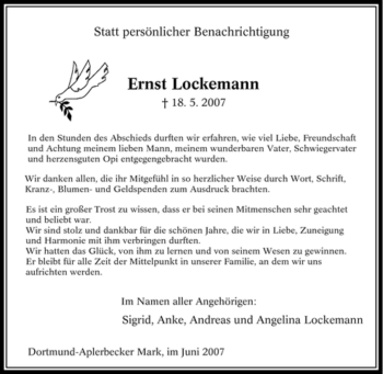 Traueranzeige von Ernst Lockemann von Tageszeitung