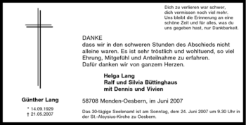 Traueranzeige von Günther Lang von Tageszeitung