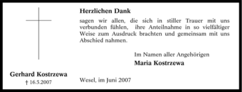Traueranzeige von Gerhard Kostrzewa von Tageszeitung