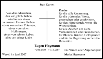 Traueranzeige von Eugen Hoymann von Tageszeitung