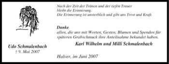 Traueranzeige von Udo Schmalenbach von Tageszeitung