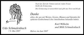 Traueranzeige von Udo Schmalenbach von Tageszeitung