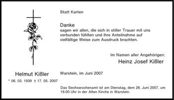 Traueranzeige von Helmut Kißler von Tageszeitung