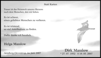 Traueranzeige von Dirk Masslow von Tageszeitung