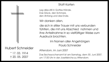 Traueranzeige von Hubert Schneider von Tageszeitung