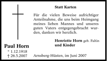 Traueranzeige von Paul Horn von Tageszeitung