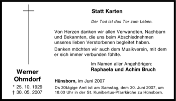 Traueranzeige von Werner Ohrndorf von Tageszeitung