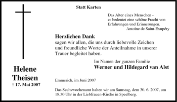 Traueranzeige von Helene Theisen von Tageszeitung