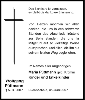 Traueranzeige von Wolfgang Püttmann von Tageszeitung