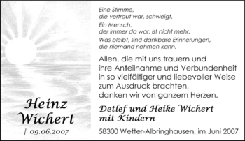 Traueranzeige von Heinz Wichert von Tageszeitung