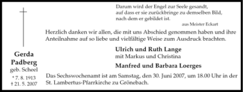 Traueranzeige von Gerda Padberg von Tageszeitung