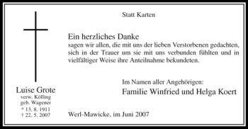 Traueranzeige von Luise Grote von Tageszeitung