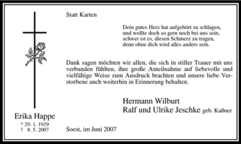 Traueranzeige von Erika Happe von Tageszeitung