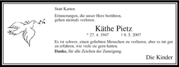 Traueranzeige von Käthe Pietz von Tageszeitung