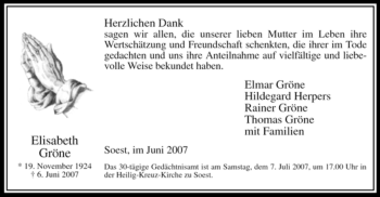 Traueranzeige von Elisabeth Gröne von Tageszeitung