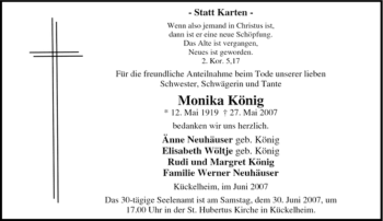 Traueranzeige von Monika König von Tageszeitung