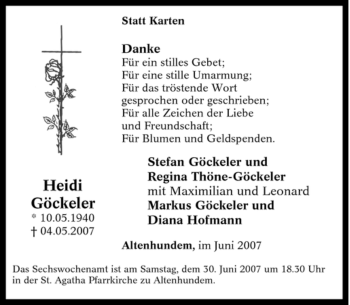Traueranzeige von Heidi Göckeler von Tageszeitung