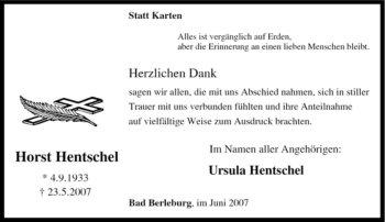 Traueranzeige von Horst Hentschel von Tageszeitung