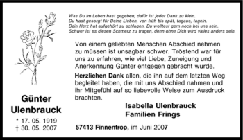 Traueranzeige von Günter Ulenbrauck von Tageszeitung