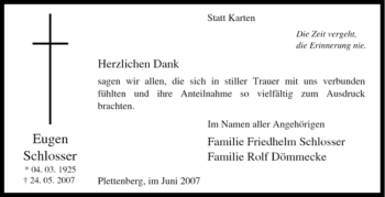 Traueranzeige von Eugen Schlosser von Tageszeitung