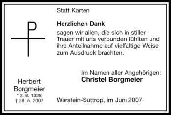 Traueranzeige von Herbert Borgmeier von Tageszeitung