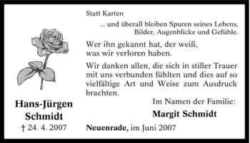 Traueranzeige von Hans-Jürgen Schmidt von Tageszeitung