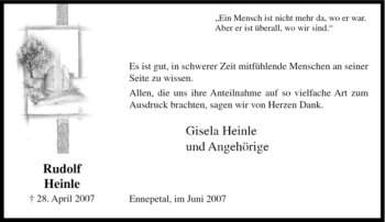 Traueranzeige von Rudolf Heinle von Tageszeitung