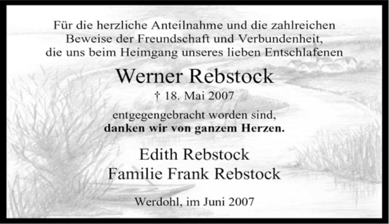  Traueranzeige für Werner Rebstock vom 30.06.2007 aus Tageszeitung