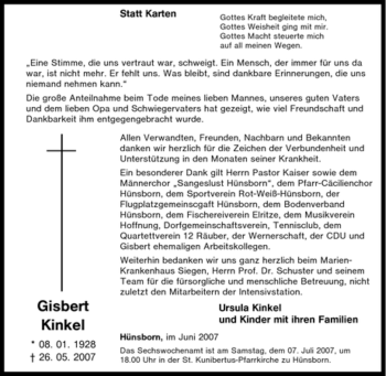 Traueranzeige von Gisbert Kinkel von Tageszeitung