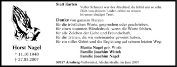 Traueranzeige von Horst Nagel von Tageszeitung