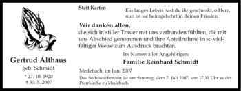 Traueranzeige von Gertrud Althaus von Tageszeitung