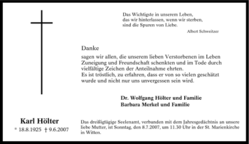 Traueranzeige von Karl Hölter von Tageszeitung