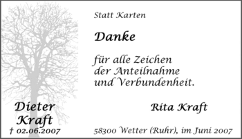 Traueranzeige von Dieter Kraft von Tageszeitung