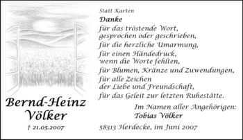 Traueranzeige von Bernd-Heinz Völker von Tageszeitung