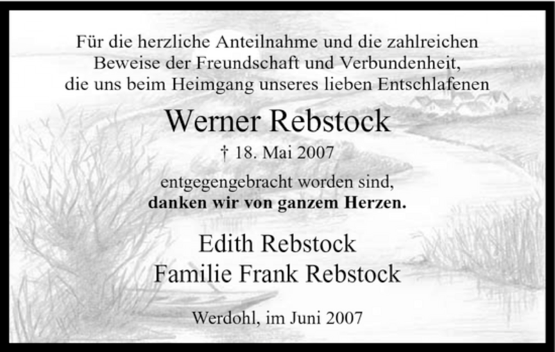  Traueranzeige für Werner Rebstock vom 30.06.2007 aus Tageszeitung