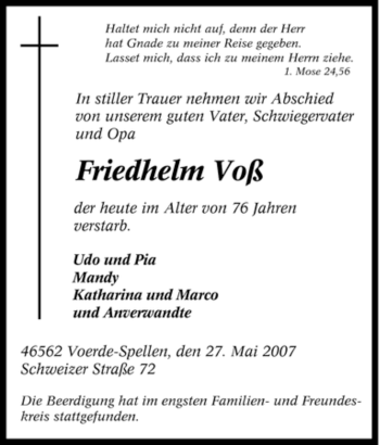 Traueranzeige von Friedhelm Voß von Tageszeitung